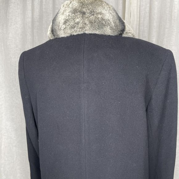 Wool Coat Womens 8 Black Lambswool Blend Fur Collar Forecaster of Boston Topcoat - Picture 5 of 15